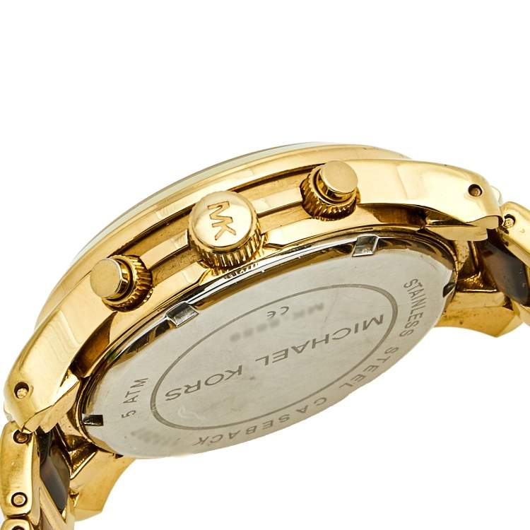 Pre Owned Michael Kors Champagne Yellow Gold Plated Stainless Steel Acetate Runway MK5659 Women's Wristwatch 38 mm