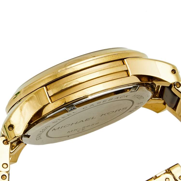 Pre Owned Michael Kors Champagne Yellow Gold Plated Stainless Steel Acetate Runway MK5659 Women's Wristwatch 38 mm