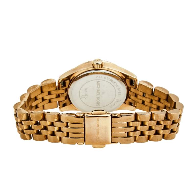 Pre Owned Michael Kors Blue Rose Gold Plated Stainless Steel Petite Lexington MK3272 Women's wristwatch 26 mm