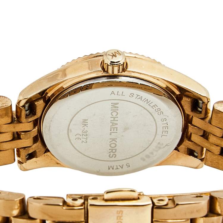 Pre Owned Michael Kors Blue Rose Gold Plated Stainless Steel Petite Lexington MK3272 Women's wristwatch 26 mm