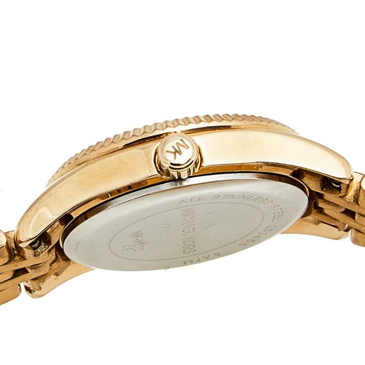Pre Owned Michael Kors Blue Rose Gold Plated Stainless Steel Petite Lexington MK3272 Women's wristwatch 26 mm