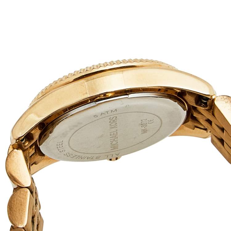 Pre Owned Michael Kors Blue Rose Gold Plated Stainless Steel Petite Lexington MK3272 Women's wristwatch 26 mm