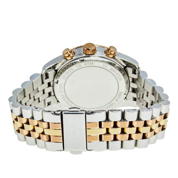 Pre Owned Michael Kors Silver Tri-Tone Stainless Steel Lexington MK5735 Women's Wristwatch 38 mm
