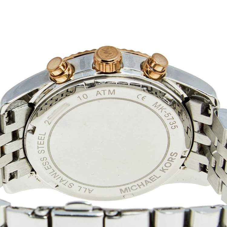 Pre Owned Michael Kors Silver Tri-Tone Stainless Steel Lexington MK5735 Women's Wristwatch 38 mm