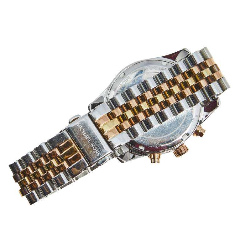 Pre Owned Michael Kors Silver Tri-Tone Stainless Steel Lexington MK5735 Women's Wristwatch 38 mm