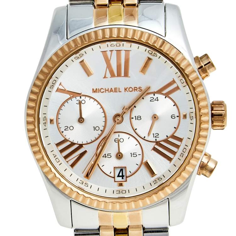 Pre Owned Michael Kors Silver Tri-Tone Stainless Steel Lexington MK5735 Women's Wristwatch 38 mm