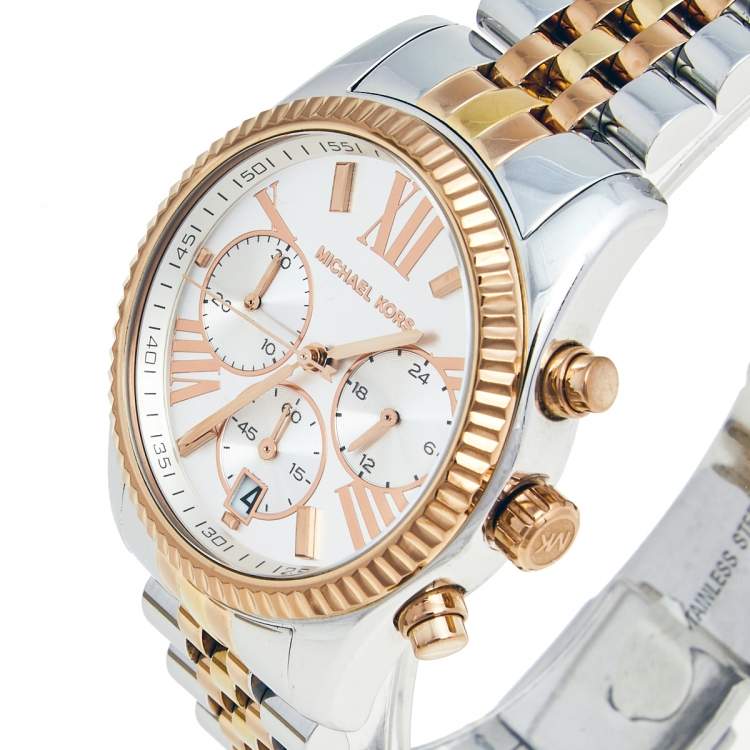 Pre Owned Michael Kors Silver Tri-Tone Stainless Steel Lexington MK5735 Women's Wristwatch 38 mm