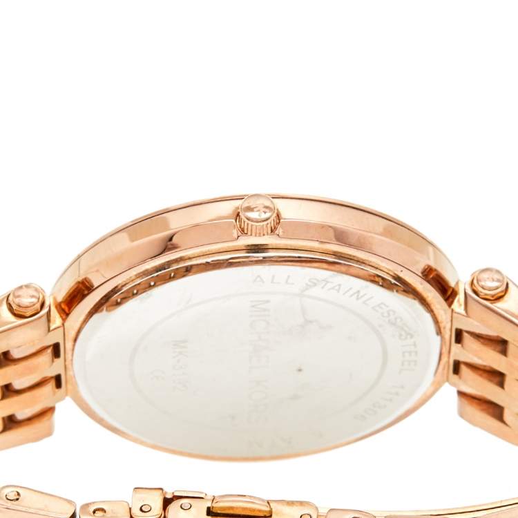 Pre Owned Michael Kors Champagne Rose Gold Plated Stainless Steel Darci MK3192 Women's Wristwatch 38 mm