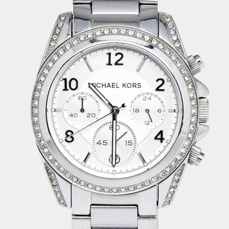 Pre Owned Michael Kors Silver Stainless Steel Blair MK5165 Women's Wristwatch 39 mm