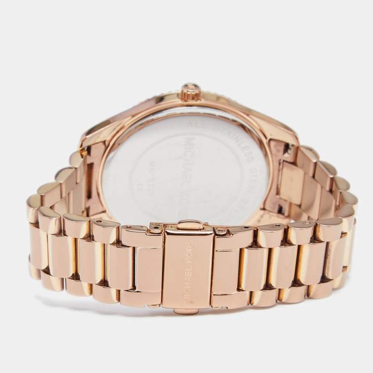 Pre Owned Michael Kors Brown Rose Gold Plated Stainless Steel Blake MK3227 Women's Wristwatch 42 mm