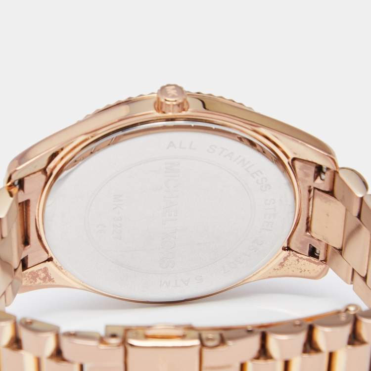 Pre Owned Michael Kors Brown Rose Gold Plated Stainless Steel Blake MK3227 Women's Wristwatch 42 mm