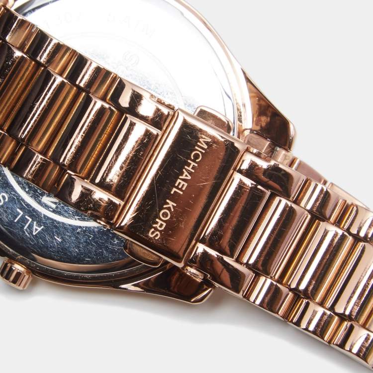 Pre Owned Michael Kors Brown Rose Gold Plated Stainless Steel Blake MK3227 Women's Wristwatch 42 mm