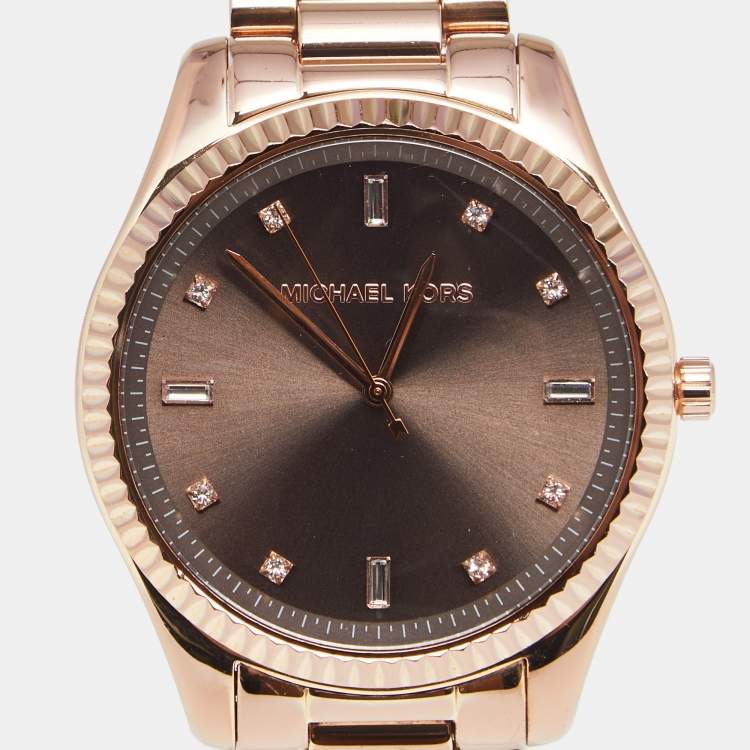 Pre Owned Michael Kors Brown Rose Gold Plated Stainless Steel Blake MK3227 Women's Wristwatch 42 mm