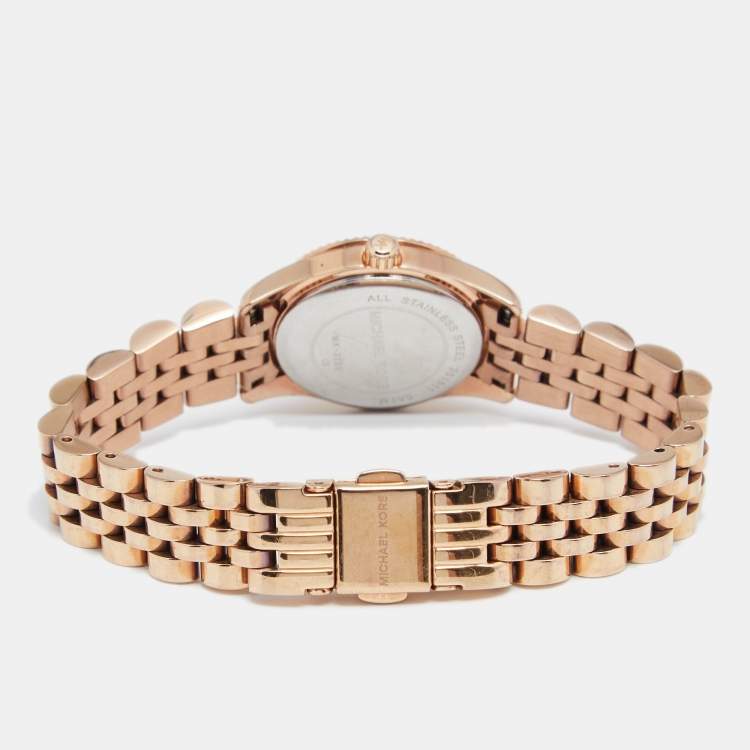 Pre Owned Michael Kors White Rose Gold Plated Stainless Steel Lexington MK3230 Women's Wristwatch 26 mm