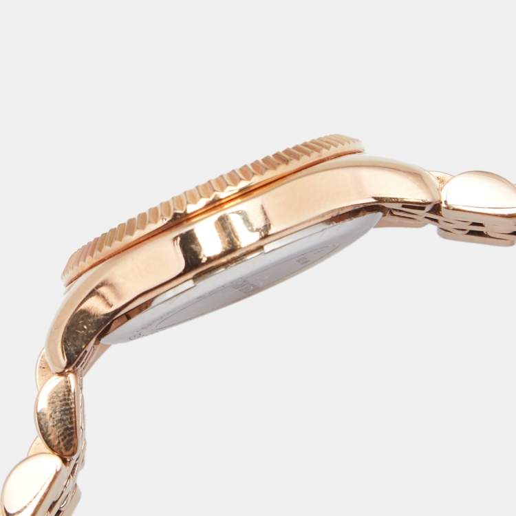 Pre Owned Michael Kors White Rose Gold Plated Stainless Steel Lexington MK3230 Women's Wristwatch 26 mm