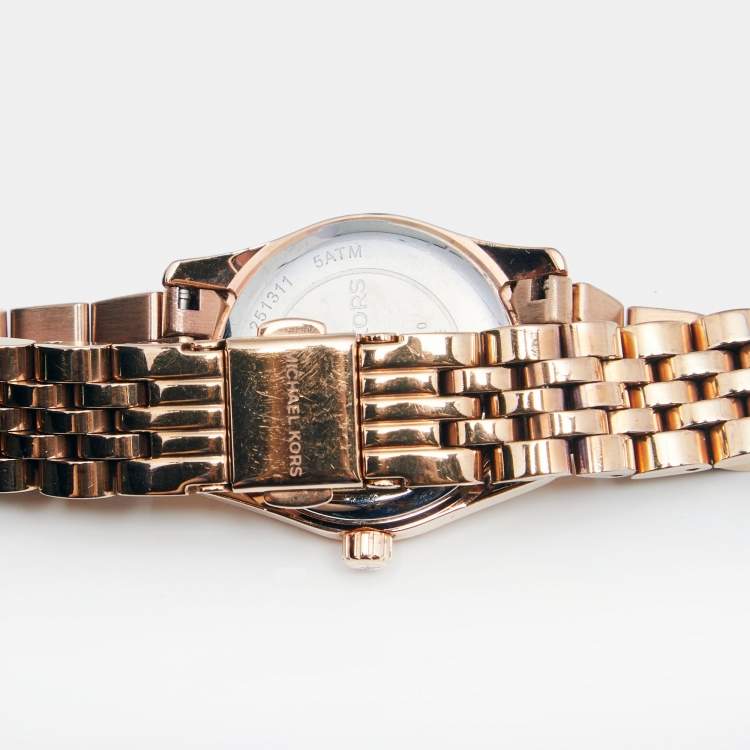 Pre Owned Michael Kors White Rose Gold Plated Stainless Steel Lexington MK3230 Women's Wristwatch 26 mm