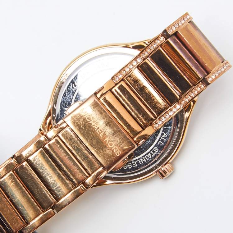 Pre Owned Michael Kors Mother of Pearl Rose Gold Plated Stainless Steel Kerry MK3482 Women's Wristwatch 38 mm