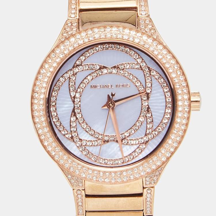 Pre Owned Michael Kors Mother of Pearl Rose Gold Plated Stainless Steel Kerry MK3482 Women's Wristwatch 38 mm