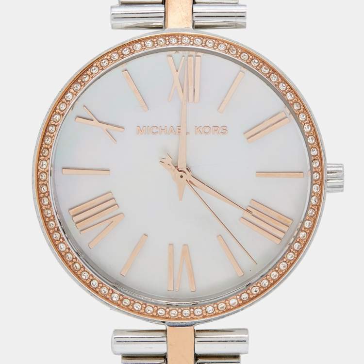 Pre Owned Michael Kors Mother Of Pearl Two-Tone Stainless Steel Maci MK3969 Women's Wristwatch 34 mm
