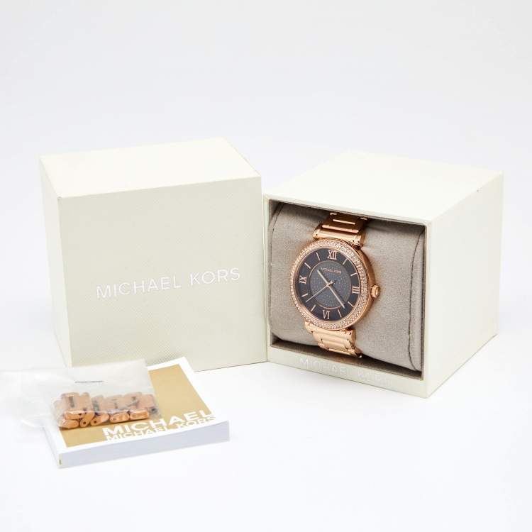 Pre Owned Michael Kors Black Rose Gold Plated Stainless Steel Catlin MK3356 Women's Wristwatch 38 mm