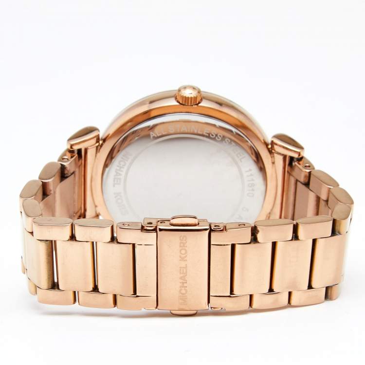 Pre Owned Michael Kors Black Rose Gold Plated Stainless Steel Catlin MK3356 Women's Wristwatch 38 mm