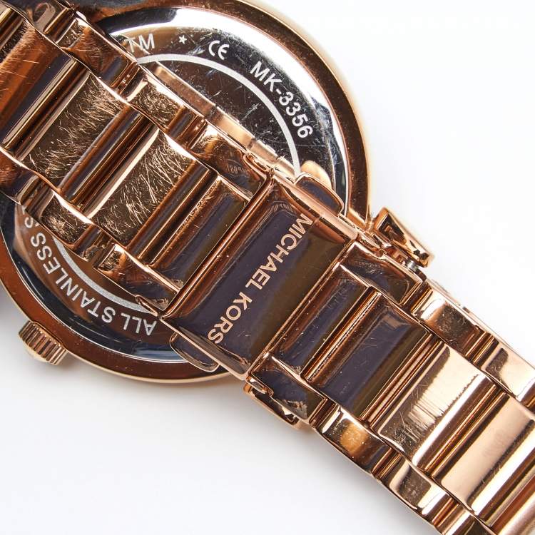 Pre Owned Michael Kors Black Rose Gold Plated Stainless Steel Catlin MK3356 Women's Wristwatch 38 mm