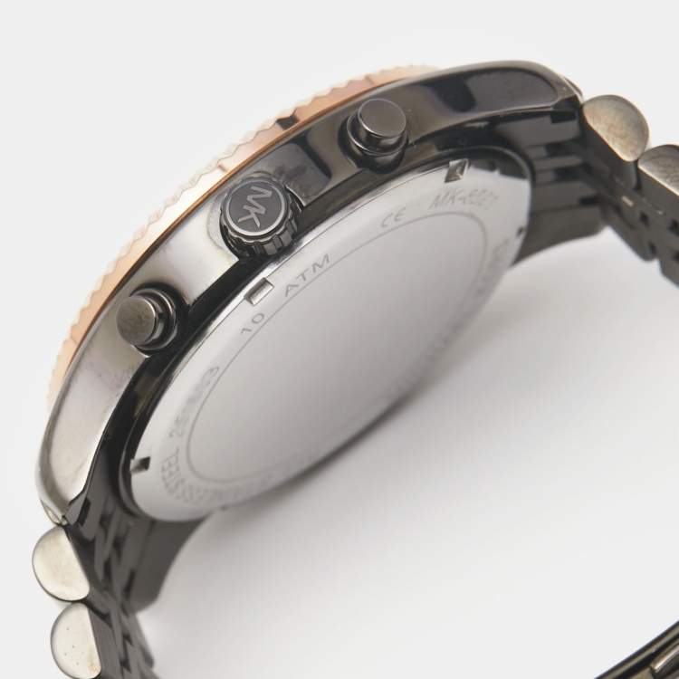Pre Owned Michael Kors Black PVD Coated Rose Gold Tone Lexington MK8561 Unisex 44 mm