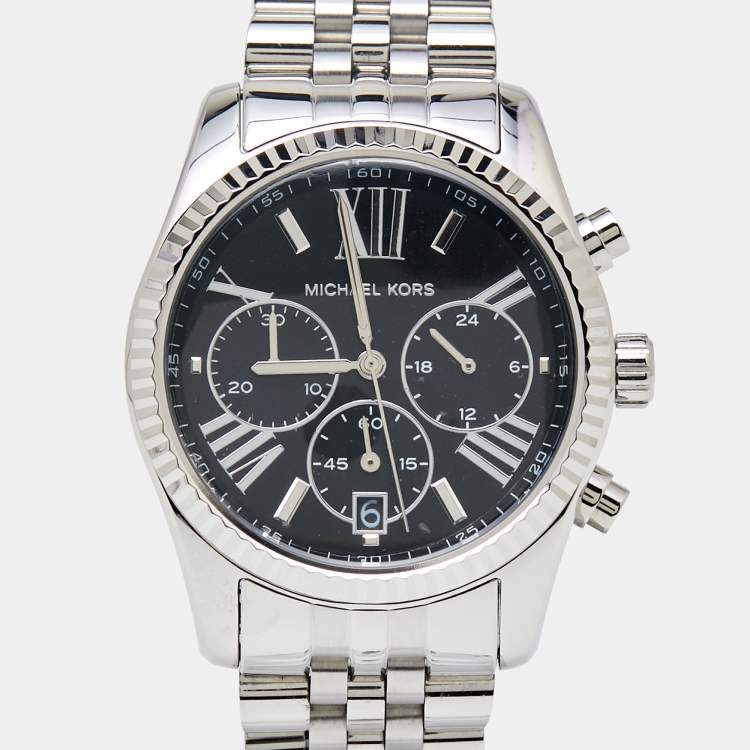 Pre Owned Michael Kors Black Stainless Steel Lexington MK5708 Unisex Wristwatch 38 mm