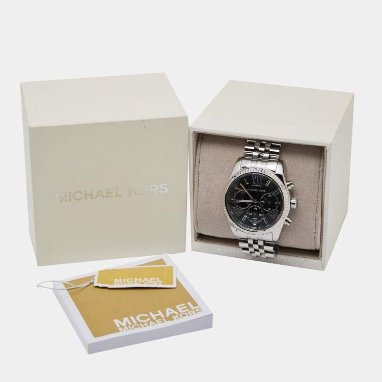 Pre Owned Michael Kors Black Stainless Steel Lexington MK5708 Unisex Wristwatch 38 mm