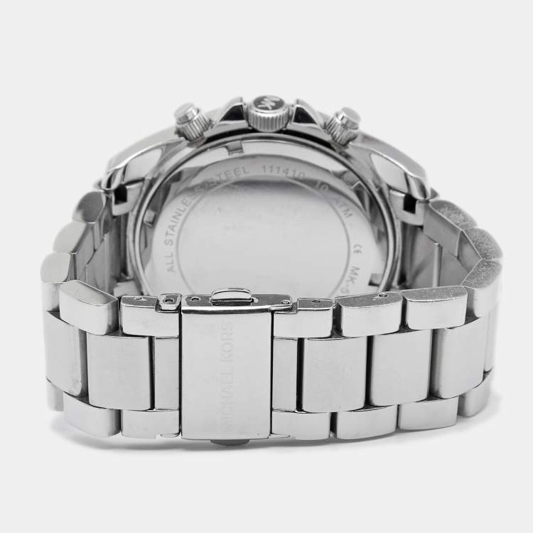 Pre Owned Michael Kors Silver Stainless Steel Crystal MK5165 Women's Wristwatch 39 mm