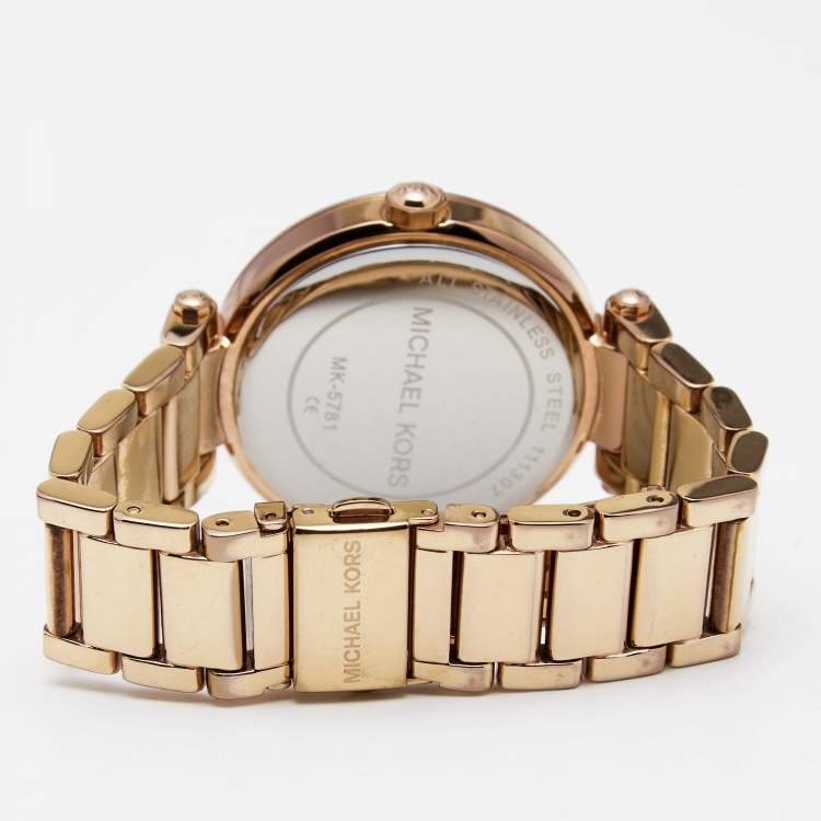 Pre Owned Michael Kors Silver Rose Gold Tone Stainless Steel Parker MK5781 Women's Wristwatch 38 mm