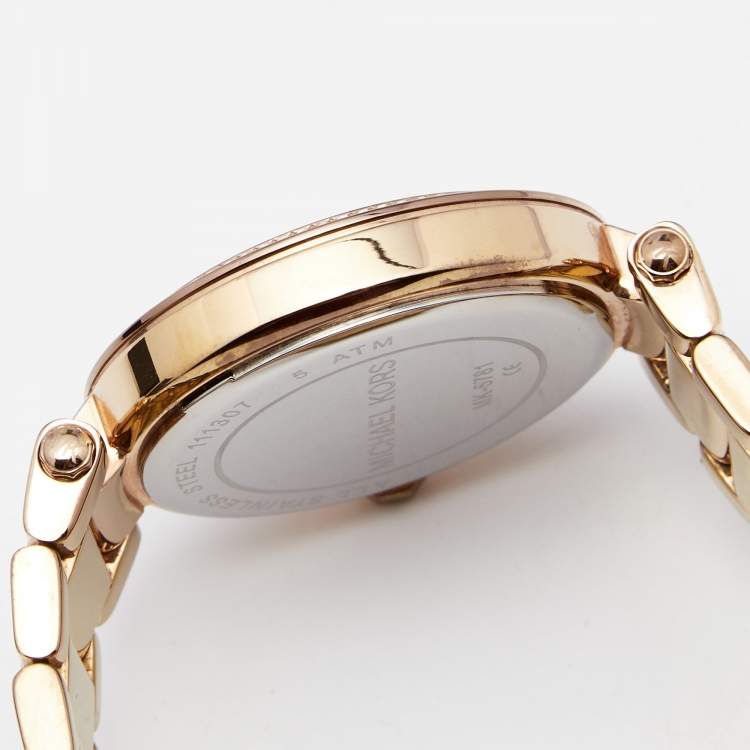 Pre Owned Michael Kors Silver Rose Gold Tone Stainless Steel Parker MK5781 Women's Wristwatch 38 mm
