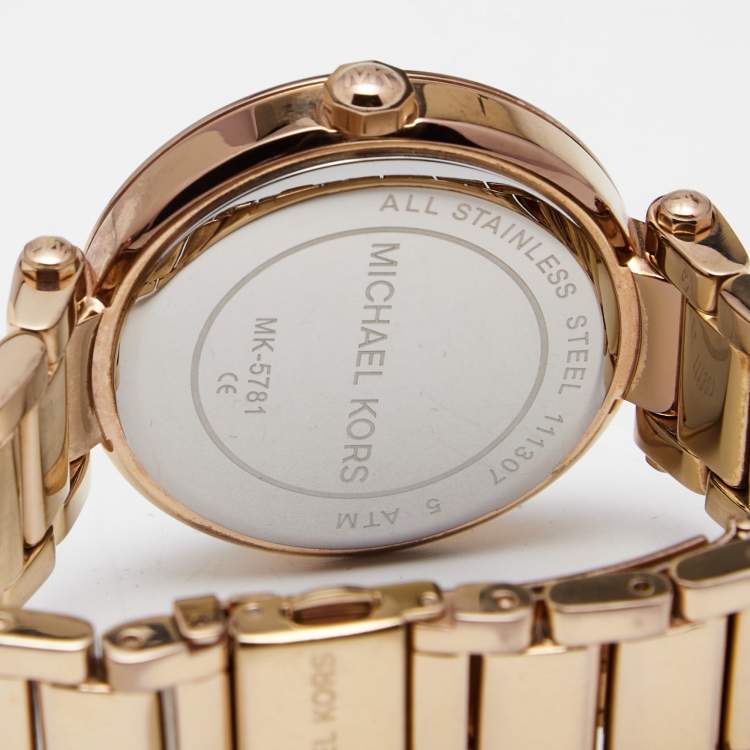 Pre Owned Michael Kors Silver Rose Gold Tone Stainless Steel Parker MK5781 Women's Wristwatch 38 mm