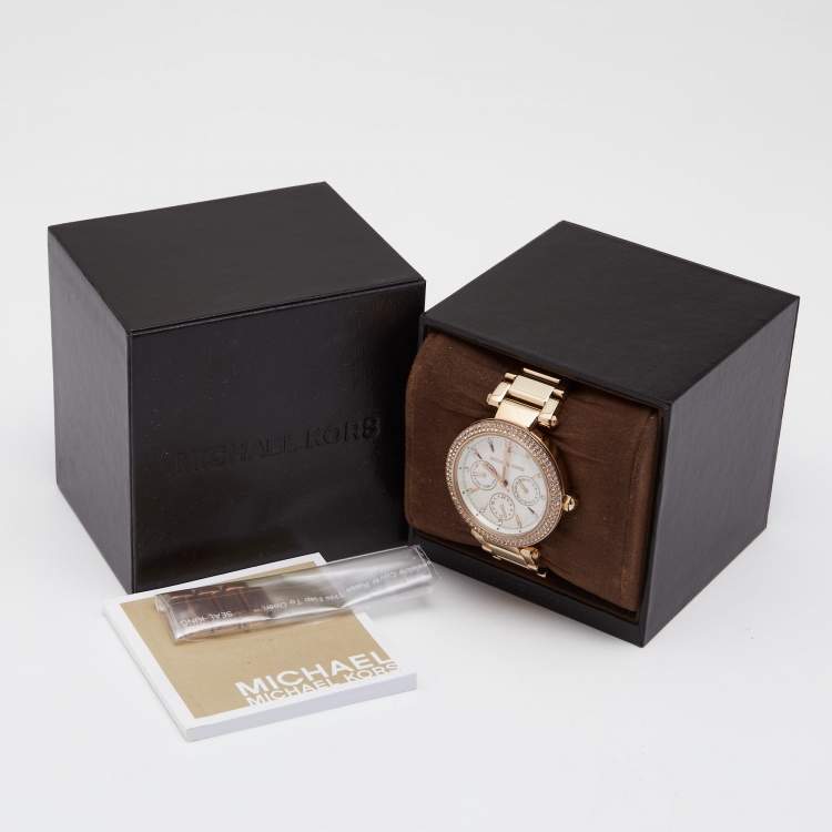Pre Owned Michael Kors Silver Rose Gold Tone Stainless Steel Parker MK5781 Women's Wristwatch 38 mm