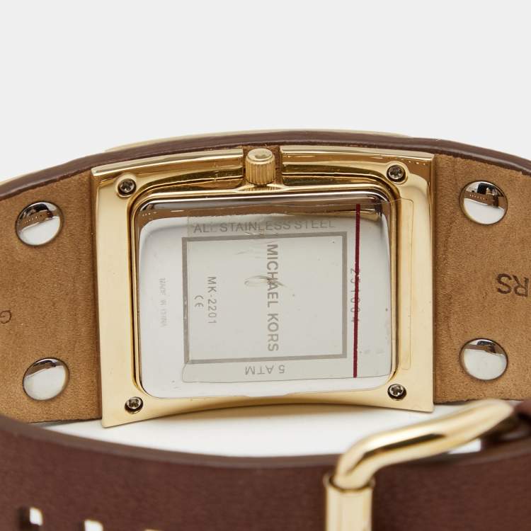 مملوكة مسبقًا Michael Kors Champagne Gold Plated Stainless Steel Leather MK2201 Women's Wristwatch 30 mm