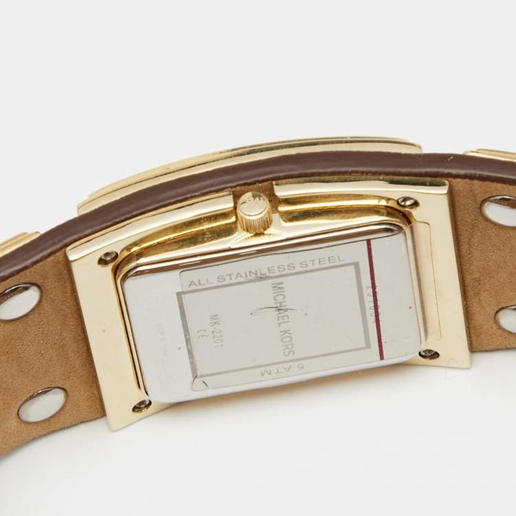 مملوكة مسبقًا Michael Kors Champagne Gold Plated Stainless Steel Leather MK2201 Women's Wristwatch 30 mm