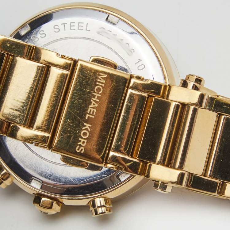 Pre Owned Michael Kors Champagne Gold Plated Stainless Steel Parker MK5354 Women's Wristwatch 39 mm