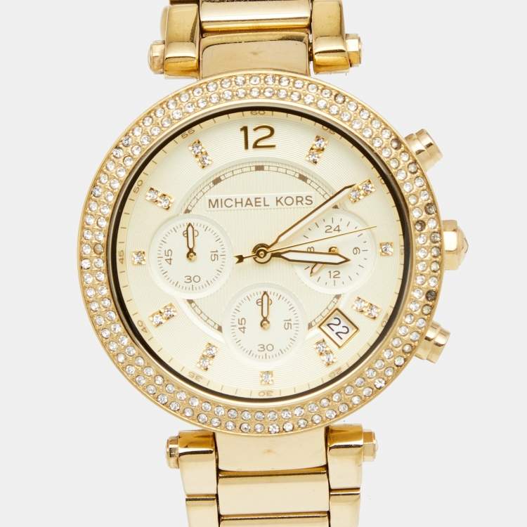 Pre Owned Michael Kors Champagne Gold Plated Stainless Steel Parker MK5354 Women's Wristwatch 39 mm