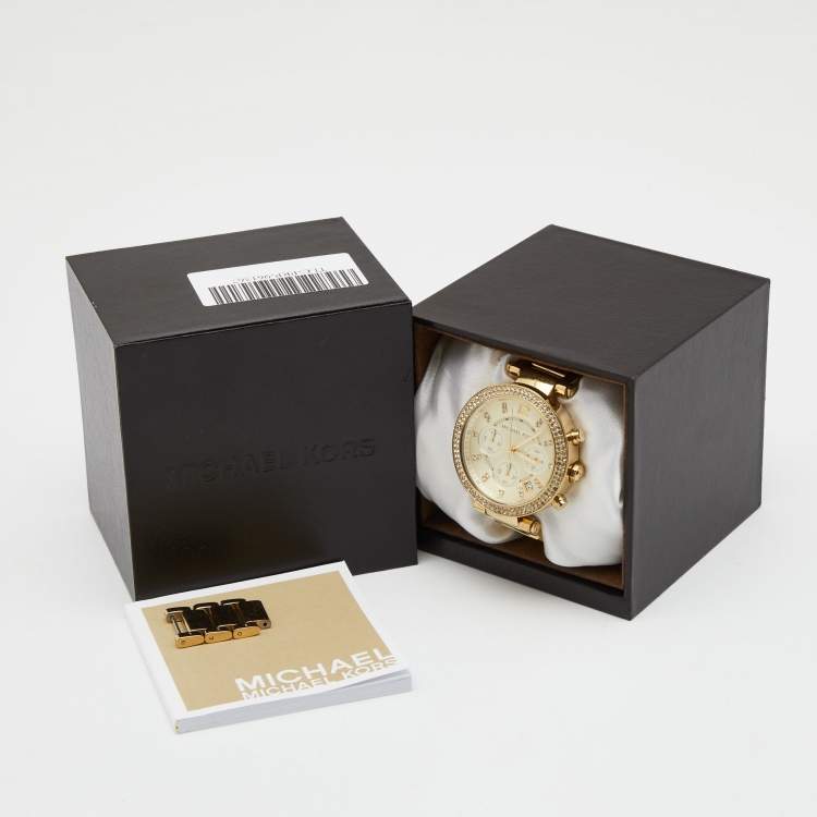 Pre Owned Michael Kors Champagne Gold Plated Stainless Steel Parker MK5354 Women's Wristwatch 39 mm