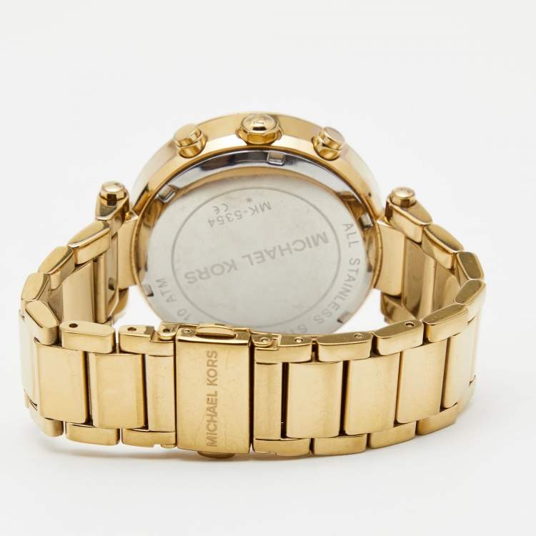 Pre Owned Michael Kors Champagne Gold Plated Stainless Steel Parker MK5354 Women's Wristwatch 39 mm