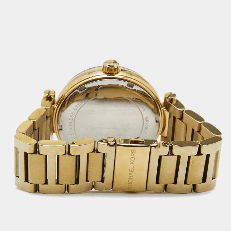 Pre Owned Michael Kors Champagne Gold Plated Stainless Steel Skylar MK5867 Women's Wristwatch 41 mm