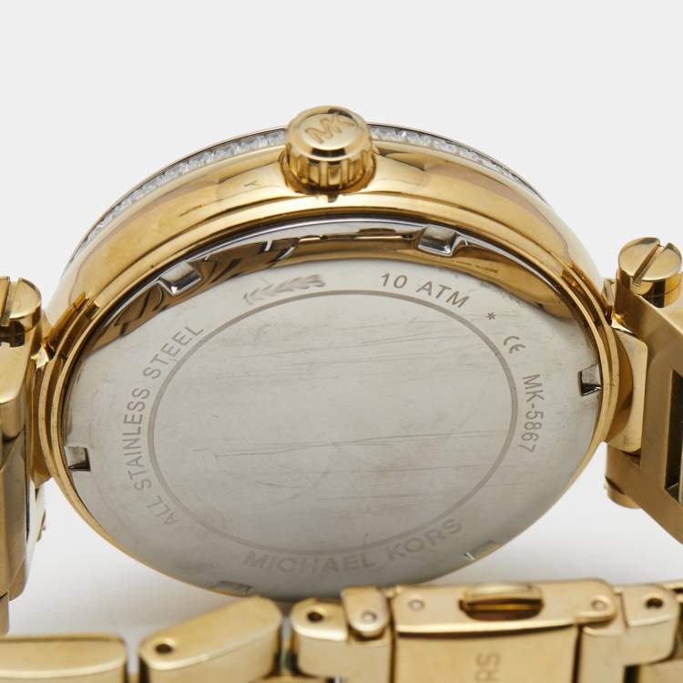 Pre Owned Michael Kors Champagne Gold Plated Stainless Steel Skylar MK5867 Women's Wristwatch 41 mm