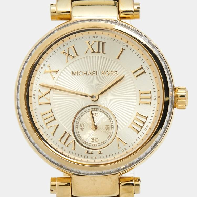 Pre Owned Michael Kors Champagne Gold Plated Stainless Steel Skylar MK5867 Women's Wristwatch 41 mm