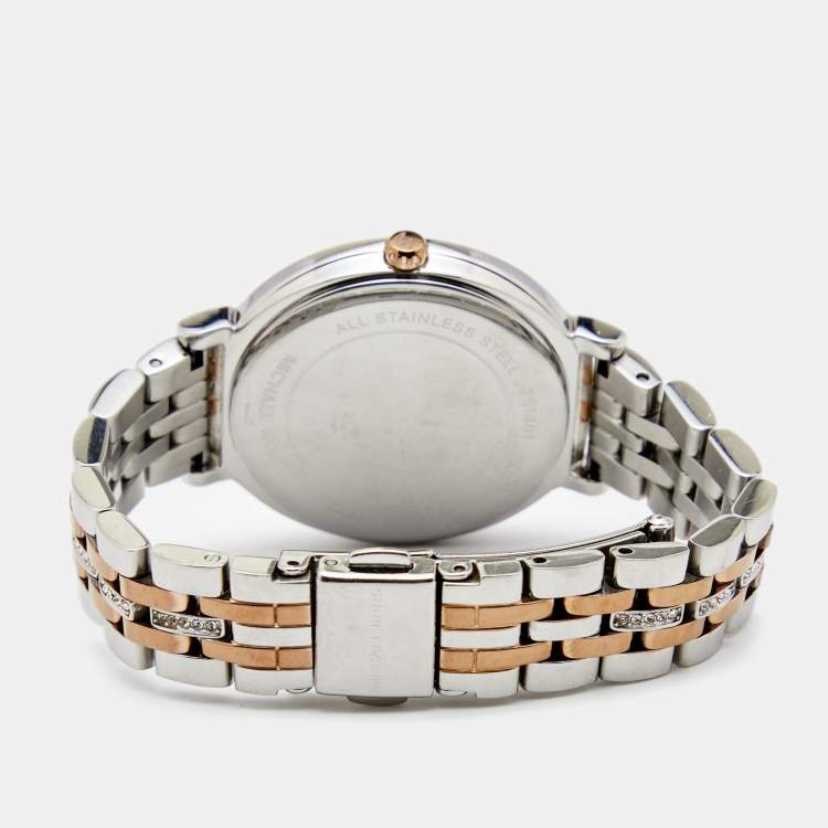 Pre Owned Michael Kors Mother of Pearl Two Tone Stainless Steel Cinthia MK-3642 Women's Wristwatch 33 mm 