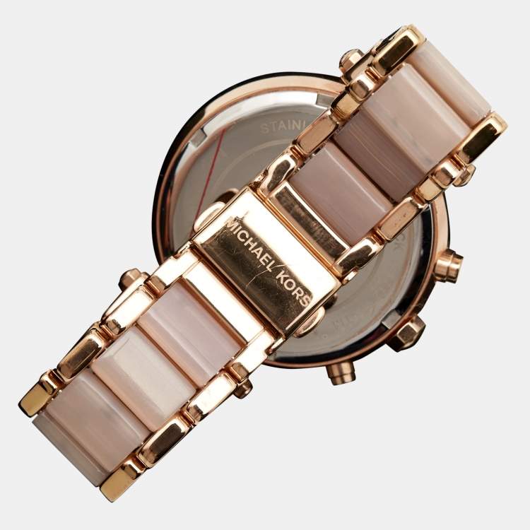 Pre Owned Michael Kors Champagne Gold Plated Stainless Steel Acetate Parker MK5896 Women's Wristwatch 39 mm