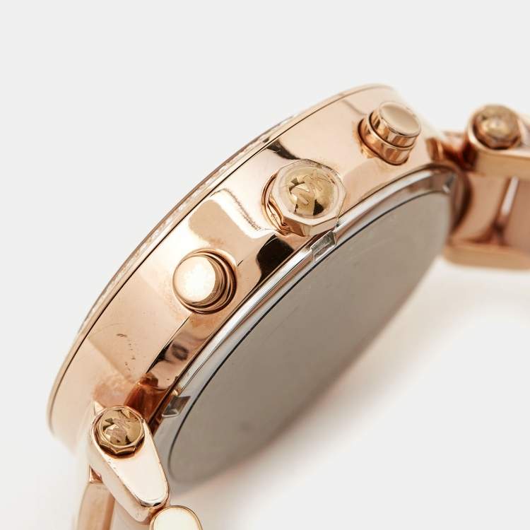 Pre Owned Michael Kors Champagne Gold Plated Stainless Steel Acetate Parker MK5896 Women's Wristwatch 39 mm