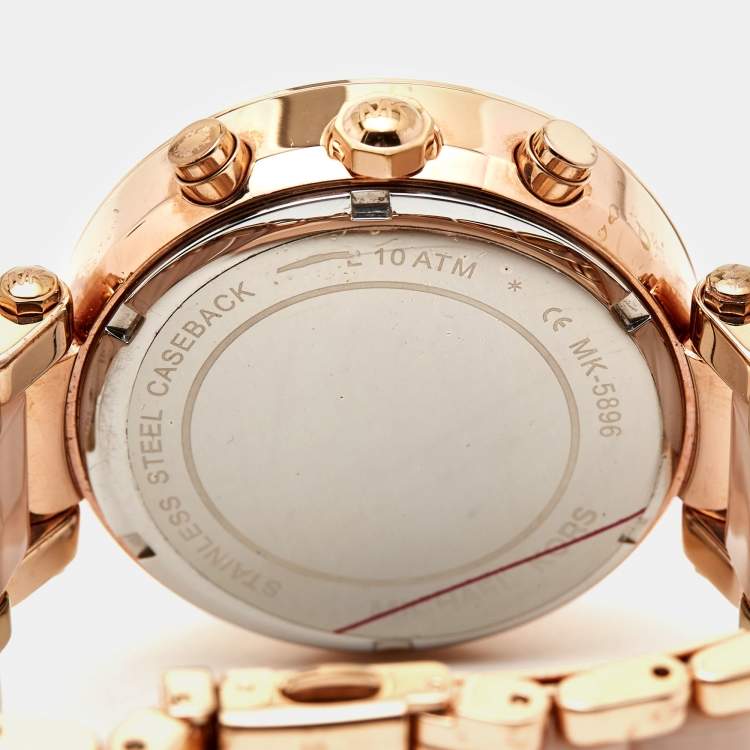 Pre Owned Michael Kors Champagne Gold Plated Stainless Steel Acetate Parker MK5896 Women's Wristwatch 39 mm