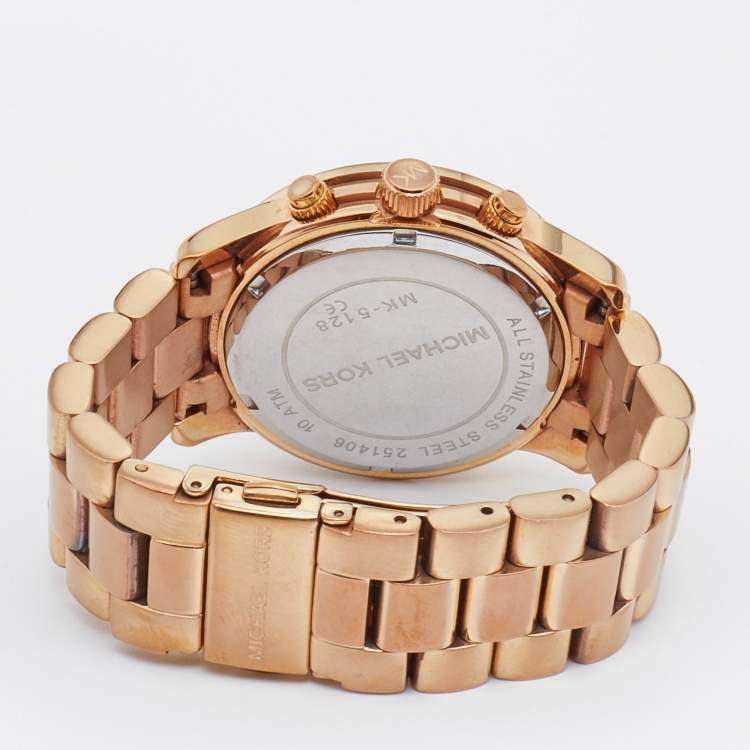 Pre Owned Michael Kors Rose Gold Plated Stainless Steel Runway MK5128 Women's Wristwatch 38 mm