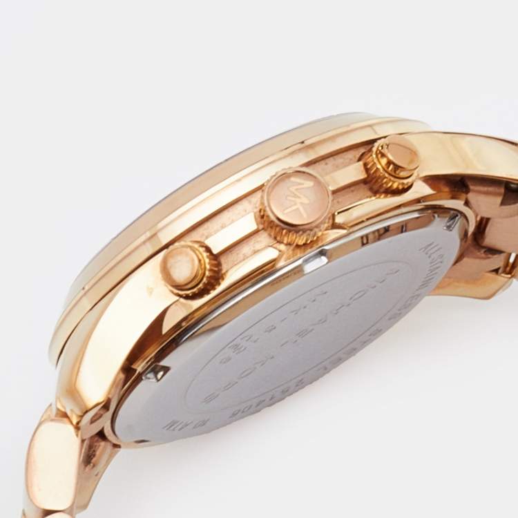 Pre Owned Michael Kors Rose Gold Plated Stainless Steel Runway MK5128 Women's Wristwatch 38 mm