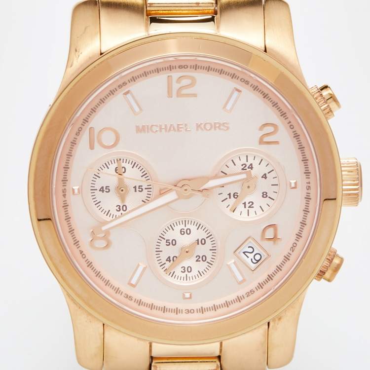 Pre Owned Michael Kors Rose Gold Plated Stainless Steel Runway MK5128 Women's Wristwatch 38 mm